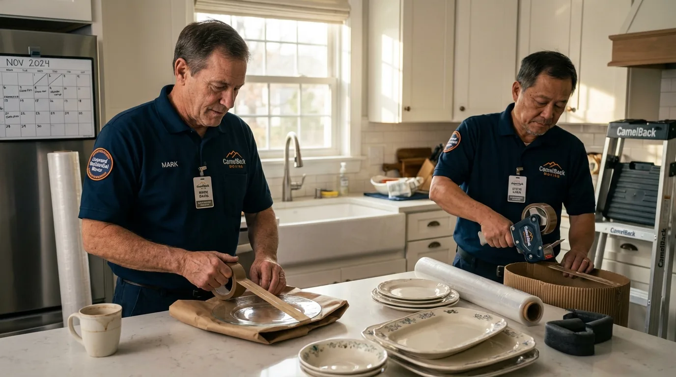 Professional crew packing kitchen dishware in Cornelia, GA